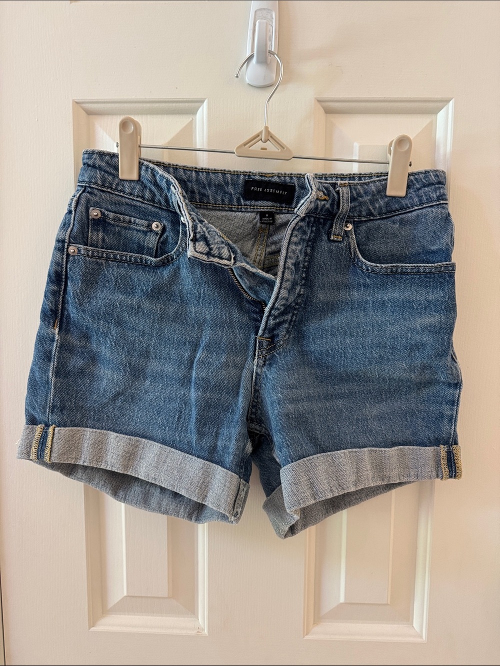 Vintage-Inspired Roll Cuff Denim Shorts in Blue by Four Assembly